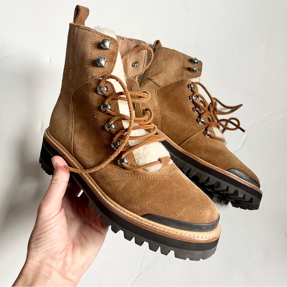 Marx Fisher Izzie Lugsole Ankle Suede Boots Brown Size 5.5 Shearling
